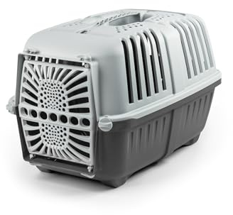lionto Hundetransportbox aus robustem recyceltem Kunststoff, 55x36x36 cm, Transportbox mit praktischem Schließsystem & Tragegriff, auch geeignet für Katzen & Kleintiere, für Haustiere bis 15kg grau