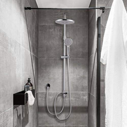 ARCORA Duschsystem aus 304 Edelstahl, Duschset mit 360° Schwenkbarer Regenduschkopf, Handbrause mit 3 Strahlarten, Höhenverstellbarer Duschstange, Brauseschlauch, Chrom (ohne Armatur)