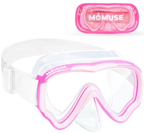 Taucherbrille Kinder mit Weichem Stoffband, MOMUSE Kinder Schwimmbrille mit 3D Nasenabdeckung, Tauchmaske Antibeschlag & Bruchsichere Linse, Schnorchelmaske für Jungen Mädchen 3-14 Jahr