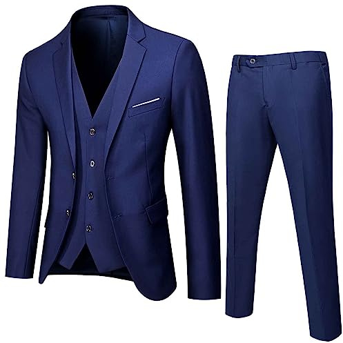 Jungen Kostüm 3-teilig Klassisch Slim Fit Hochzeitsanzug Tuxedo Jacke Hose Weste Mode Boys, Kinder Jungen Anzüge Prom Geburtstag Hochzeit Passt Formelle Kleidung Kinder Set (Navy, 10-11 Years)