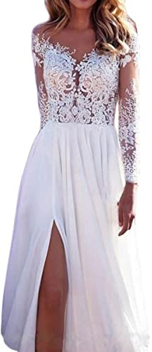 Onsoyours Damen Hochzeitskleid Einfarbig Kleider Ärmellos V-Ausschnitt Abendkleid Brautjungfernkleider Spitze Sexy Schlitz Maxikleid Freizeit Langes Kleid