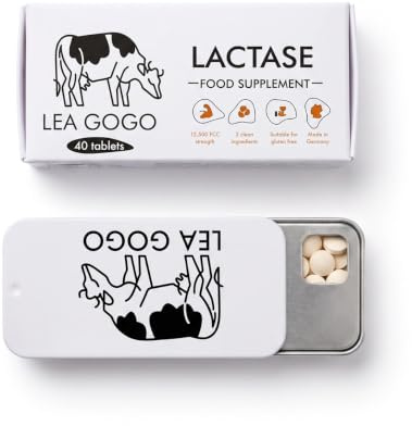 Lea Gogo Laktase Enzym Tabletten | 40 Laktasetabletten | Hohe Konzentration 12,500 FCC | Verdauungsenzyme | Verdaung Von Milchprodukten | Laktoseintoleranz | Laktosefrei und Glutenfrei