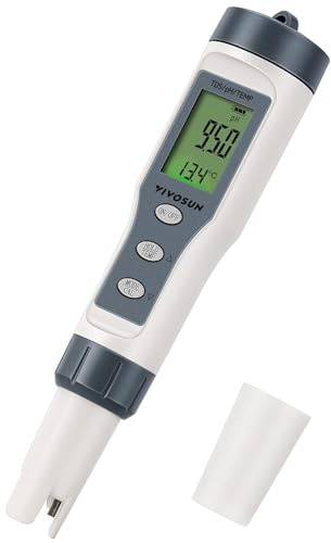 VIVOSUN 3-in-1 Digitales pH-Meter mit ATC, ±0,1 pH Genauigkeit, Wasserqualitätsmesser, Messbereich 0-14 pH für Hydrokultur, Trinkwasser im Hause, Schwimmbäder und Aquarien