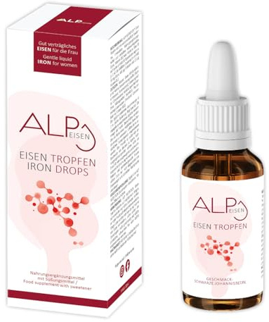 ALP NUTRITION Eisen Tropfen 30ml, Eisen hochdosiert Vitamin B12 Folsäure - Gut verträgliches Eisenpräparat als Alternative zu Eisentabletten bei Eisenmangel