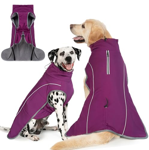 Cyponpy Hundemantel Warm Wasserdicht Hundejacke Winter Fleecemantel Hund Regenjacke Reflektierend mit Reißverschluss für Geschirr Wintermantel Hunde Fleece Hundejacke Pullover Hunde Bekleidung Winter