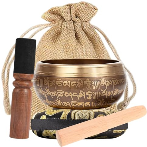 Tibetische Klangschale, Klangschalen Set, Singing Bowl Aus Tibet, Mit Schlägel, Klangschalenkissen Und Geschenk-Box, Musikinstrumente für Meditation, Yoga, Chakra, Meditationszubehör, 10.5CM
