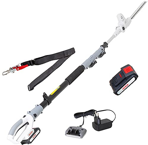 IKRA Akku Teleskop Heckenschere ICPH 2040, inkl. Akku 20V 2,0Ah, Ladestation & Schultergurt, Schnittlänge 40cm