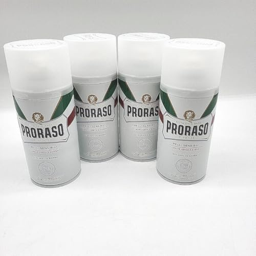 Proraso Rasierschaum für empfindliche Haut, 4 x 300 ml | Für eine glatte Rasur, Anti-Reizung, für empfindliche Haut, mit Extrakten aus Hafer und grünem Tee, Made in Italy
