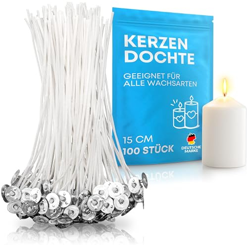 molinoRC 100x Kerzendocht 15cm [Lange BRENNDAUER] - Dochte für Kerzen perfekt zum Kerzengießen und Kerzen Basteln - Rußfreie Kerzendochte