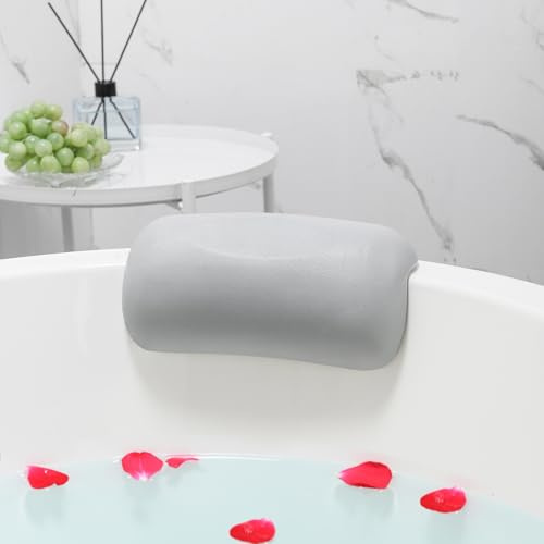 Lonkenn Badewannenkissen, Ergonomisches Badekissen, PU-Wannenkissen mit Saugnäpfen, wasserdichte Badewannen Kissen, Badewanne Nackenpolster, rutschfest, Bad Zubehör für Badewanne, Spa-Grau