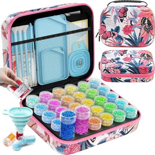 ARTDOT 5D Diamond Painting Zubehör Boxen, 30 Stück Diamant Painting Set mit Koffer Stift Trichter Stickers