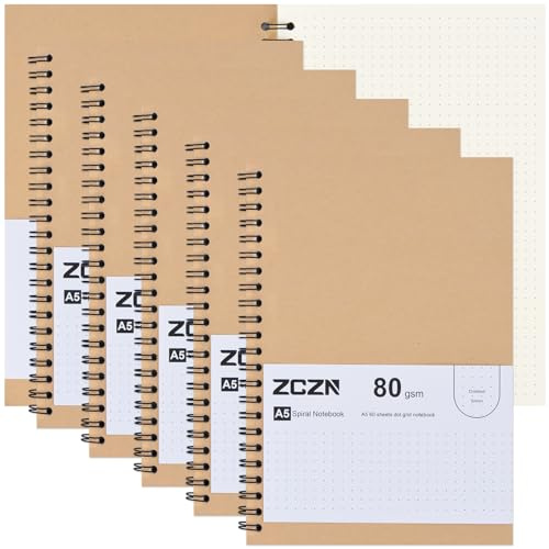 ZCZN Notizbuch A5 Punkt, 6 Stück Spirale Notizblock, 60 Blatt, Heft für Büro und Schule
