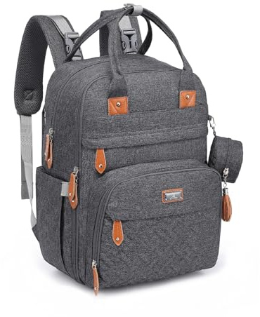 BabbleRoo Wickeltasche Rucksack – Große Kapazität, 17 Taschen, Wasserabweisend – mit Wickelauflage, abnehmbarem Schnullerhalter, Kinderwagengurten – Reiserucksack für Mama & Papa