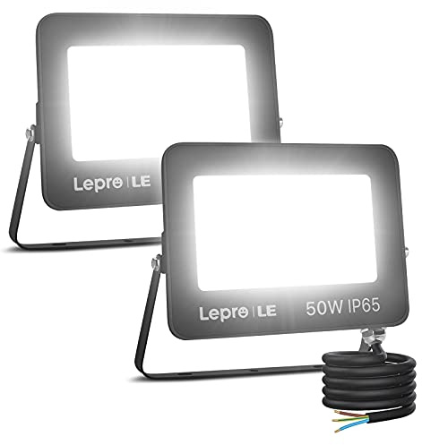 Lepro 50W LED Strahler Außen, 4250LM Superhell Außenstrahler IP65 Wasserdicht Fluter 5000K Scheinwerfer, Flutlicht Aussenleuchte für Garten, Garage, Hotel, Sportplatz, Keine Bewegungsmelder[2 Stücke]