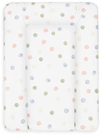 BONKY® Wickelauflage 50x70 cm - weiche Wickelunterlage - Baby Wickeltischauflage - Wasserdischt - Abwaschbar - Made in EU - 100% Oeko TEX - Farbige Punkte