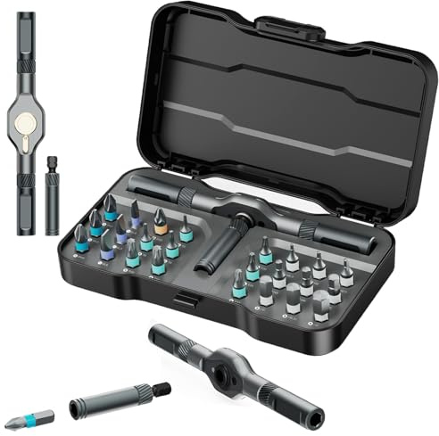 Ankilo Ratschen Schraubendreher Set, 24 in 1 Magnetisch Schraubendreher Set, Manueller DIY abnehmbarem Ratschengriff, Tragbares Reparaturwerkzeug-Set für Fahrradwerkzeuge, Möbelmontage
