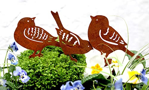 LB H&F Lilienburg 3er Set Vögel Roststecker Vogel Gartenstecker Rost Metall Dekofigur Spatzen (Vogel Set)