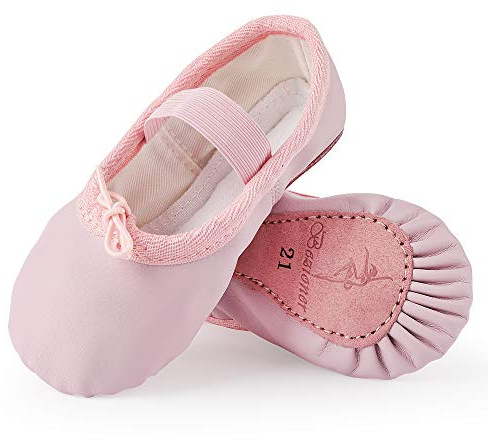 Ballettschuhe aus Leder Ballettschläppchen Tanzschuhe Gymnastikschuh mit Ganze Ledersohle für Kinder Damen Rosa 28