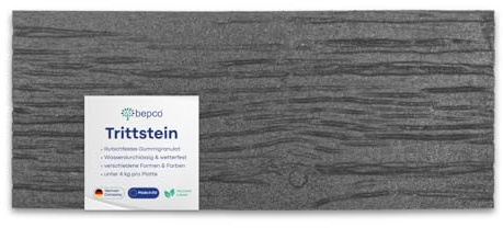 bepco Trittstein Gartenplatte Beetplatte Laufplatte Wegplatte 4er-Set, Gummi (4er-Set Trittsteine Bahnschwelle aus recycelten Gummi, 61 x 25,5 x 1,7 cm, grau)