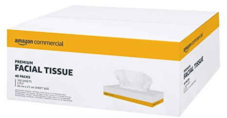 AmazonCommercial Gesichtstücher, 2-lagig Premium, 4000 Blatt (40 Pack à 100 Stück), Blattgröße: 20cm x 21cm