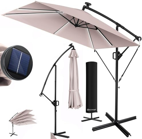KESSER® Sonnenschirm 250x250cm, Kurbelschirm, Sonnenschirm Balkon, Garten, Sonnenschutz, Gestell & Ständer aus Alu + Kurbel, UV-Schutz, wasserdicht + Windfest, 360° Funktion + Schutzhülle, Taupe