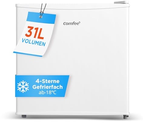 Comfee Freistehend, RCU40WH2(E) Mini Gefrierschrank/31L / 4-Sterne-Gefrierfach/Kompakte Größe/Reversibles Türscharnier/Verstellbare Standfüße / 147kWh/Jahr/Weiß