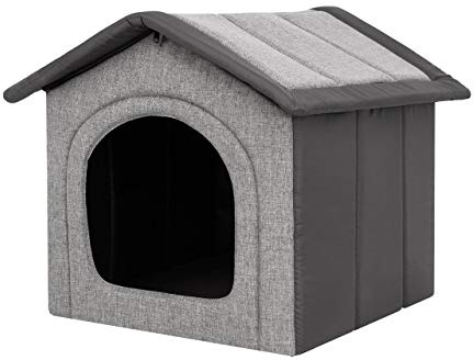 PillowPrim Hundehütte Hundehöhle Hundebett Hundehaus Katzenhöhle Tierbett XXL - 70x60 cm hellgrau mit Graphit