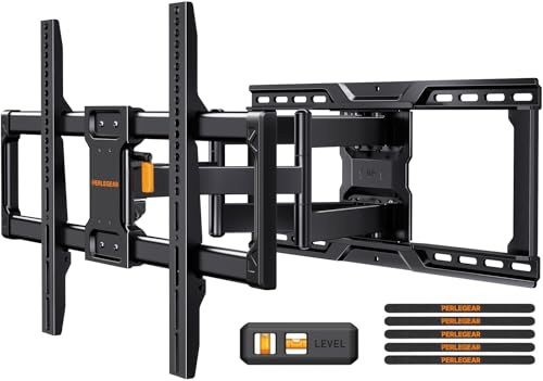 Perlegear vollbewegliche TV Wandhalterung für 42–90 Zoll Fernseher bis zu 68KG, vormontierte TV Halterung mit werkzeugfreier Neigung, Schwenkung, Verlängerung, Max VESA 600 x 400mm, PGLF16