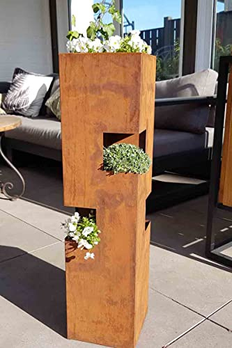 KUHEIGA Pflanzschale Pflanzsäule Kübel Säule Metallsäule Blumentopf Metall Rost H:80cm