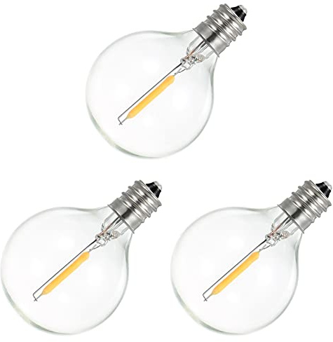 PRIZOM Ersatzbirnen, 3 Stück, G40, LED-Leuchtmittel, bruchsicher, mit E12-Schraubsockel, für Solar-Lichterketten, Warmweiß