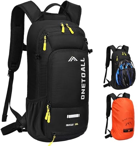 LOCAL LION ONETOALL Fahrradrucksack Klein 10L mit Regenschutz und Helmnetz, Skirucksack für Damen und Herren, Kleiner Wanderrucksack Wasserdicht zum Skifahren Radfahrren Wandern Tagestour