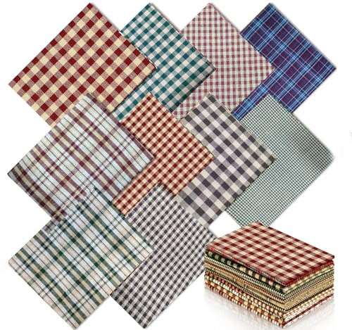 NEUJUS Baumwollstoff 50 x 50 cm Stoffpaket – Patchwork Stoffe Paket zum Nähen & Quilten, DIY Stoffreste Baumwollstoffe Meterware, Stoff Quadrate verschiedene Muster (10 Vintage-Weihnachtsraster)