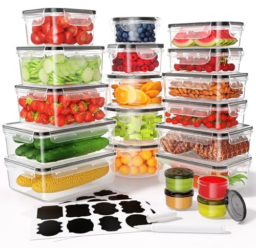 KEMETHY Frischhaltedosen mit Deckel, 40 Teile Vorratsdosen Set (20 Behälter & 20 Deckel),Meal Prep Boxen, Auslaufsicher Aufbewahrungsbox mit deckel Küche mit Etiketten und Markierstift