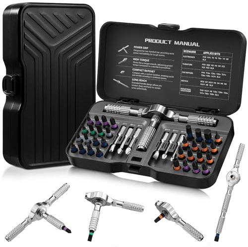 WGIDSKKI Ratschen Schraubendreher Set, 40 in 1 Magnetisch Schraubendreher Reparatur Werkzeug Set, S2-Stahlbits, DIY-Kombinations-Biegsame Welle, Präzisions-Elektrogerätereparatur