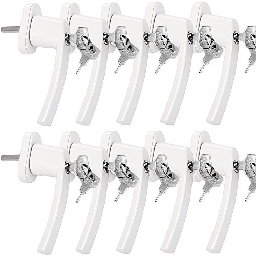 MONZANA® 10x Fenstergriffe Abschließbar mit Schloss Kindersicherung Silber 35mm Stiftlänge 2 Schlüssel Fensterbeschlag Balkon Türgriff Einbruchschutz