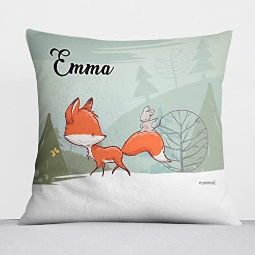 Sunnywall® Kissen mit niedlichen Motiv für Kinderzimmer Babyzimmer Kuschelkissen Tiermotive individuell personalisiert 40 x 40 cm (40 x 40 cm, Fuchs & Maus)