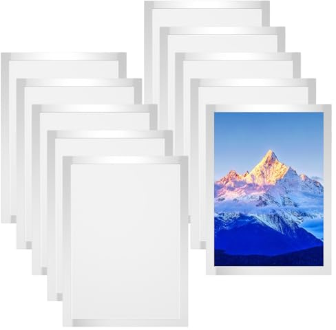 Comzantor 10 Stück Magnet Bilderrahmen A4, Magnetrahmen Aufklappbarer, Diamond Painting Rahmen, Magnetische Info-Rahmen Selbstklebend für Dokumente, Poster und Mehr im Din A4 Format (Silber)