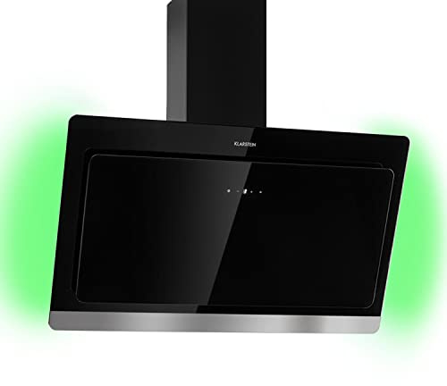 Klarstein Dunstabzugshaube 90cm, Abluft-Dunstabzugshaube, Abzugshaube mit Kohlektiv-Filter, Dunstabzug mit 563m³/h Luftstrom, Wandhauben für Küche mit RGB-LEDs, Leise Dunstabzugshauben 90 cm