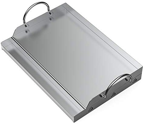 Onlyfire Universelle Edelstahl Plancha Grillplatte 51x32x7cm | BBQ Griddle für Holzkohle Grillwagen, Gasgrill und Mehr, Rechteckig, Abnehmbare Tragegriffe, Gleichmäßige Wärmeverteilung