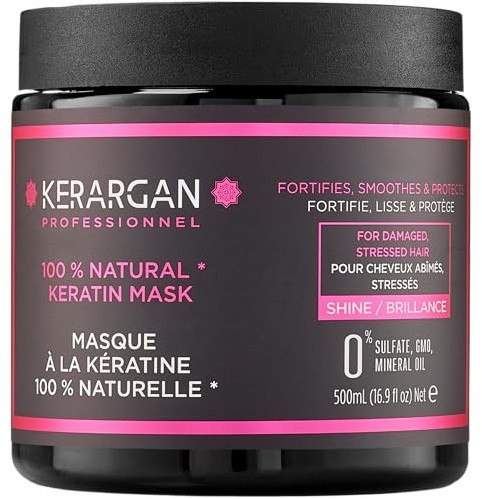 Kerargan - Ultra reparierende Keratin-Haarmaske für strapazierte und gestresste Haare - Stärkt, Glättet und Schützt - Ohne Sulfate, GVO, Mineralöl - 500ml