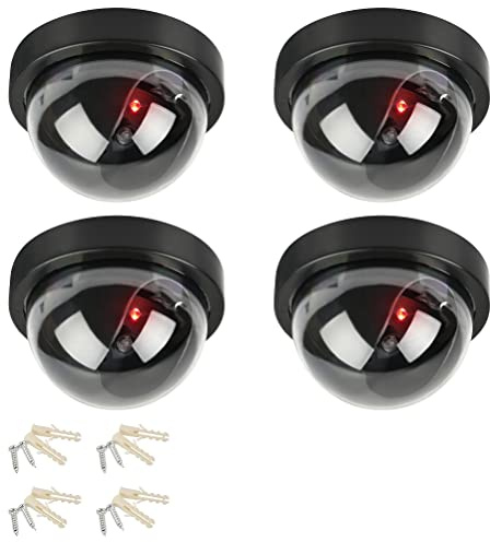 DODUOS 4 Stück Dummy Sicherheits Dome Kameras, Attrappe Kamera CCTV Dummy Überwachungskamera mit Rot Blinkender LED Fake Sicherheitskamera, Fake Kamera Attrappe Dummy Kamera Attrappe