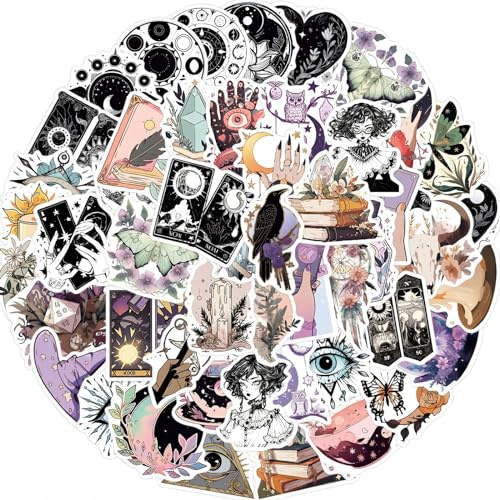 Vintage Aufkleber, Sticker Aesthetic für Wasserflaschen, Scrapbooking, Laptops,Wasserfeste Vinyl Aufkleber für Kinder Mädchen Jugendliche (Witch-50 Stück)