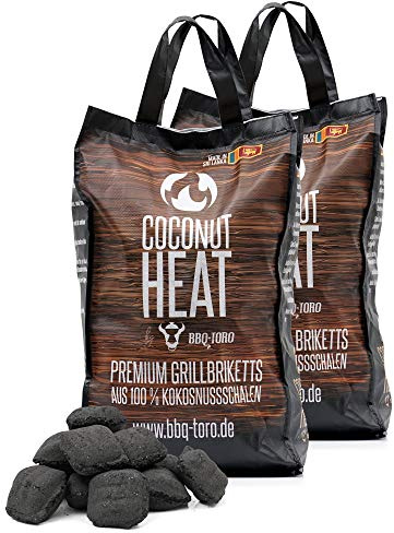 BBQ-Toro Coconut Heat 20 kg | Premium Kokos Grillbriketts für Longjobs, 100% Kokosnussschalen | Kokosnuss Holzkohle für Dutch Oven | Kokosnuss Briketts Grillkohle Grill Holzkohle Cocos Grillbrikett