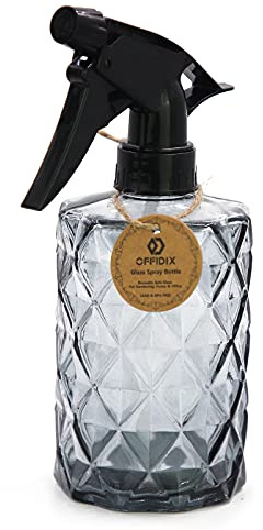 OFFIDIX Glas-Sprühflasche, Handheld Pressure Plant Mister 0,4L Feinnebel-Sprühflasche mit Verstellbarer Düse für Gartenpflanzen oder Reinigung (Grau)