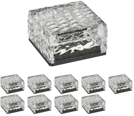ledscom.de 10x LED Solar-Pflasterstein Bodeneinbauleuchte BROSLO für außen, IP67, Glas, eckig, 10 x 10cm, warmweiß