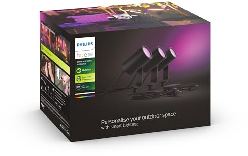 Philips Hue White & Color Ambiance Lily Gartenstrahler Basis Set 3er Pack (1.770 lm), dimmbare Außenleuchten mit 16 Millionen Farben, smarte Lichtsteuerung über Sprache oder App, schwarz