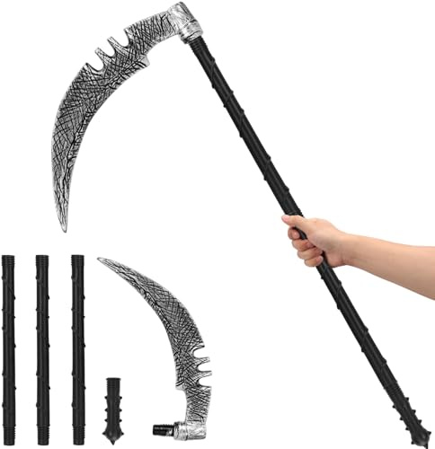 Halloween Sense 110 cm,Gruselige Hakenförmige Sense Halloween Kinder Sichel Zerlegbar,Sensenmann Sensen Kostüm Zubehör Grim Reaper Waffen Todessense Accessoire für Fasching Cosplay Party