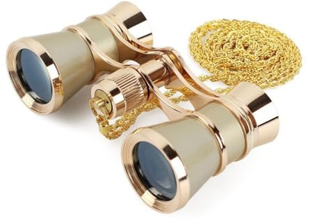 ANGEEK 3 x 25 Classic Foldable Opera Glasses Binoculars Metal Body with Chain Optical Lens Theater Telescope Retro Design Women Girls Gifts(Golden)