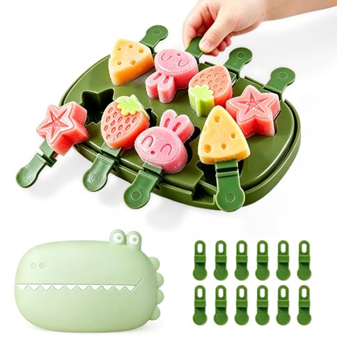 Silikon-Eis am Stiel-Formen, Dinosaurier-Tier kleine Mini-Eis am Stiel-Formen, lustig geformte selbstgemachte Eis-Popsicle-Formen-Set, BPA-frei (Grün-Krokodil(8 Stück))