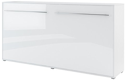 Schrankbett Concept PRO Horizontal, Wandklappbett, Bettschrank, Wandbett, Schrank mit integriertem Klappbett, Funktionsbett (90 x 200 cm, Weiß/Weiß Hochglanz, Horizontal)